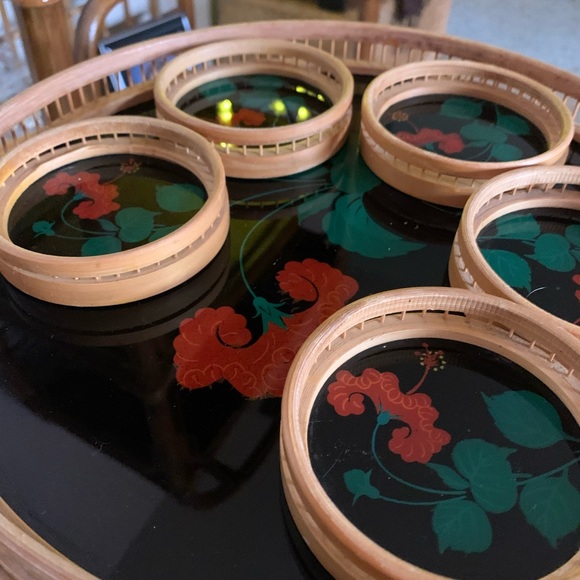 Rattan mid century coasters and plate - Picture 2 of 4